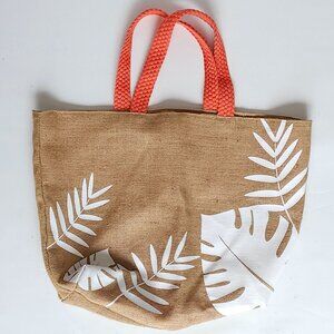 LARGE VICHY BEACH BAG Tropical Tote Bag Burlap with Coral Handle and Interior